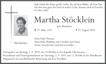 Anzeige von Martha Stöcklein von MGO