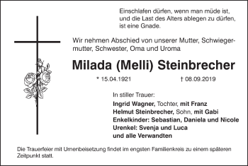 Anzeige von Milada Steinbrecher von MGO