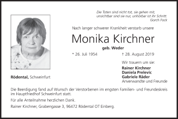 Anzeige von Monika Kirchner von MGO