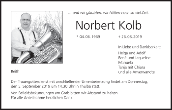 Anzeige von Norbert Kolb von MGO