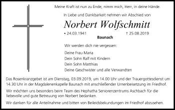 Anzeige von Norbert Wolfschmitt von MGO