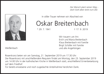 Anzeige von Oskar Breitenbach von MGO