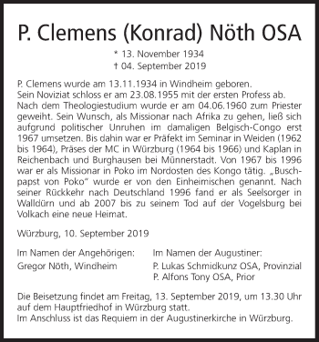 Anzeige von P. Clemens Nöth von MGO
