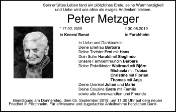 Anzeige von Peter Metzger von MGO