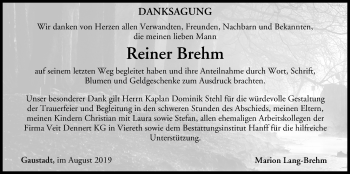 Anzeige von Reiner Brehm von MGO