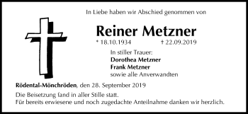Anzeige von Reiner Metzner von MGO