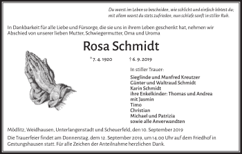 Anzeige von Rosa Schmidt von MGO