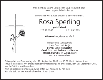 Anzeige von Rosa Sperling von MGO