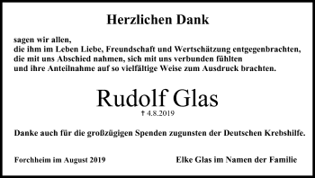 Anzeige von Rudolf Glas von MGO