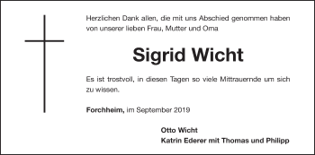 Anzeige von Sigrid Wicht von MGO
