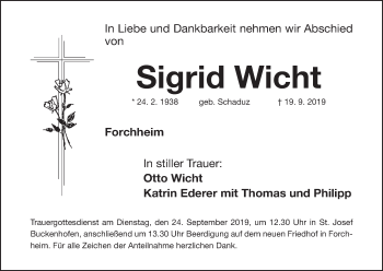 Anzeige von Sigrid Wicht von MGO