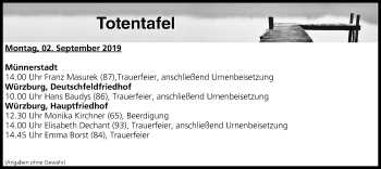 Anzeige von Totentafel vom 02.09.2019 von MGO