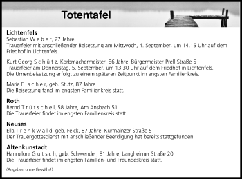 Anzeige von Totentafel vom 03.09.2019 von MGO