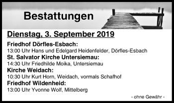 Anzeige von Totentafel vom 03.09.2019 von MGO