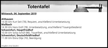 Anzeige von Totentafel vom 04.09.2019 von MGO