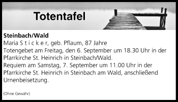 Anzeige von Totentafel vom 06.09.2019 von MGO