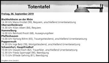 Anzeige von Totentafel vom 06.09.2019 von MGO