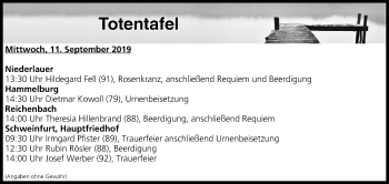Anzeige von Totentafel vom 11.09.2019 von MGO