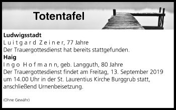 Anzeige von Totentafel vom 12.09.2019 von MGO