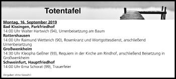 Anzeige von Totentafel vom 16.09.2019 von MGO
