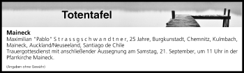 Anzeige von Totentafel vom 20.09.2019 von MGO