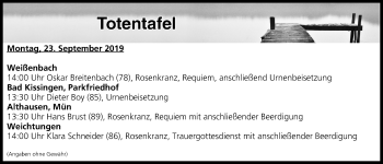 Anzeige von Totentafel vom 23.09.2019 von MGO