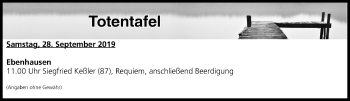 Anzeige von Totentafel vom 28.09.2019 von MGO