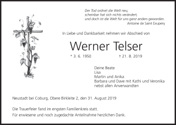 Anzeige von Werner Telser von MGO