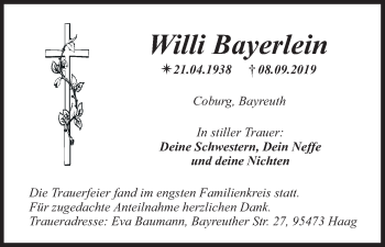 Anzeige von Willi Bayerlein von MGO