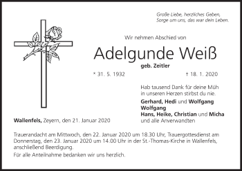 Anzeige von Adelgunde Weiß von MGO