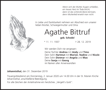 Anzeige von Agathe Bittruf von MGO