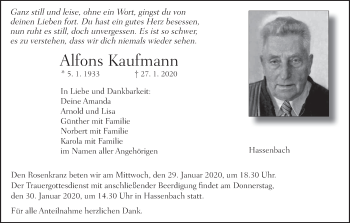 Anzeige von Alfons Kaufmann von MGO