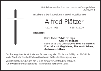 Anzeige von Alfred Plätzer von MGO