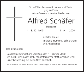 Anzeige von Alfred Schäfer von MGO