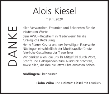 Anzeige von Alois Kiesel von MGO