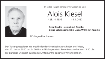 Anzeige von Alois Kiesel von MGO