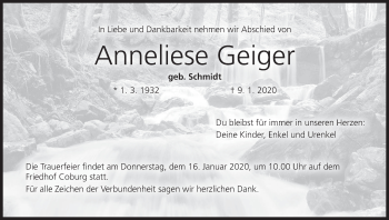 Anzeige von Anneliese Geiger von MGO
