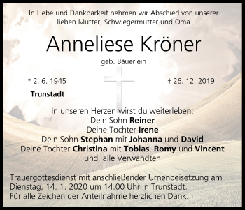 Anzeige von Anneliese Kröner von MGO
