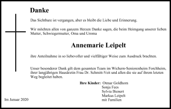 Anzeige von Annemarie Leipelt von MGO