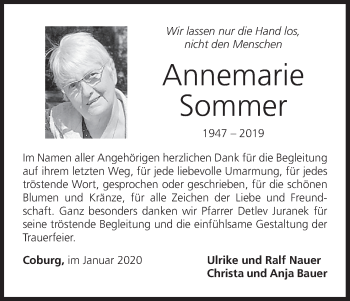 Anzeige von Annemarie Sommer von MGO