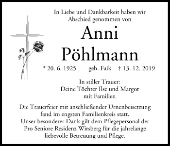 Anzeige von Anni Pöhlmann von MGO