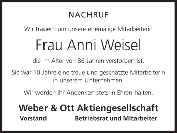 Anzeige von Anni Weisel von MGO