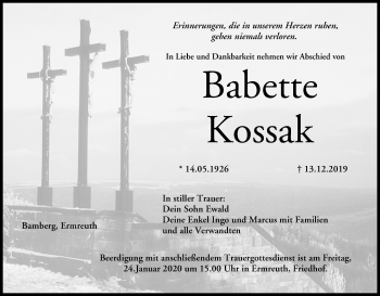 Anzeige von Babette Kossak von MGO