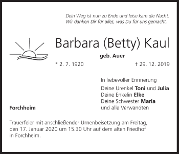 Anzeige von Barbara Kaul von MGO