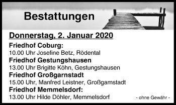 Anzeige von Bestattungen vom 02.01.2020 von MGO