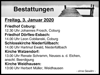 Anzeige von Bestattungen vom 03.01.2020 von MGO