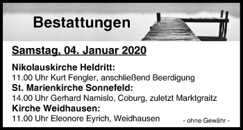 Anzeige von Bestattungen vom 04.01.2020 von MGO