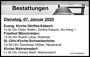 Anzeige von Bestattungen vom 07.01.2020 von MGO