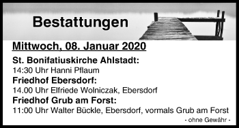 Anzeige von Bestattungen vom 08.01.2020 von MGO