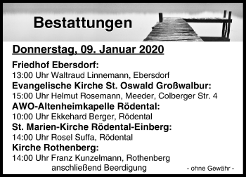 Anzeige von Bestattungen vom 09.01.2020 von MGO